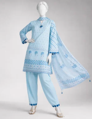 BLUE LAWN EMBOROID 3PC