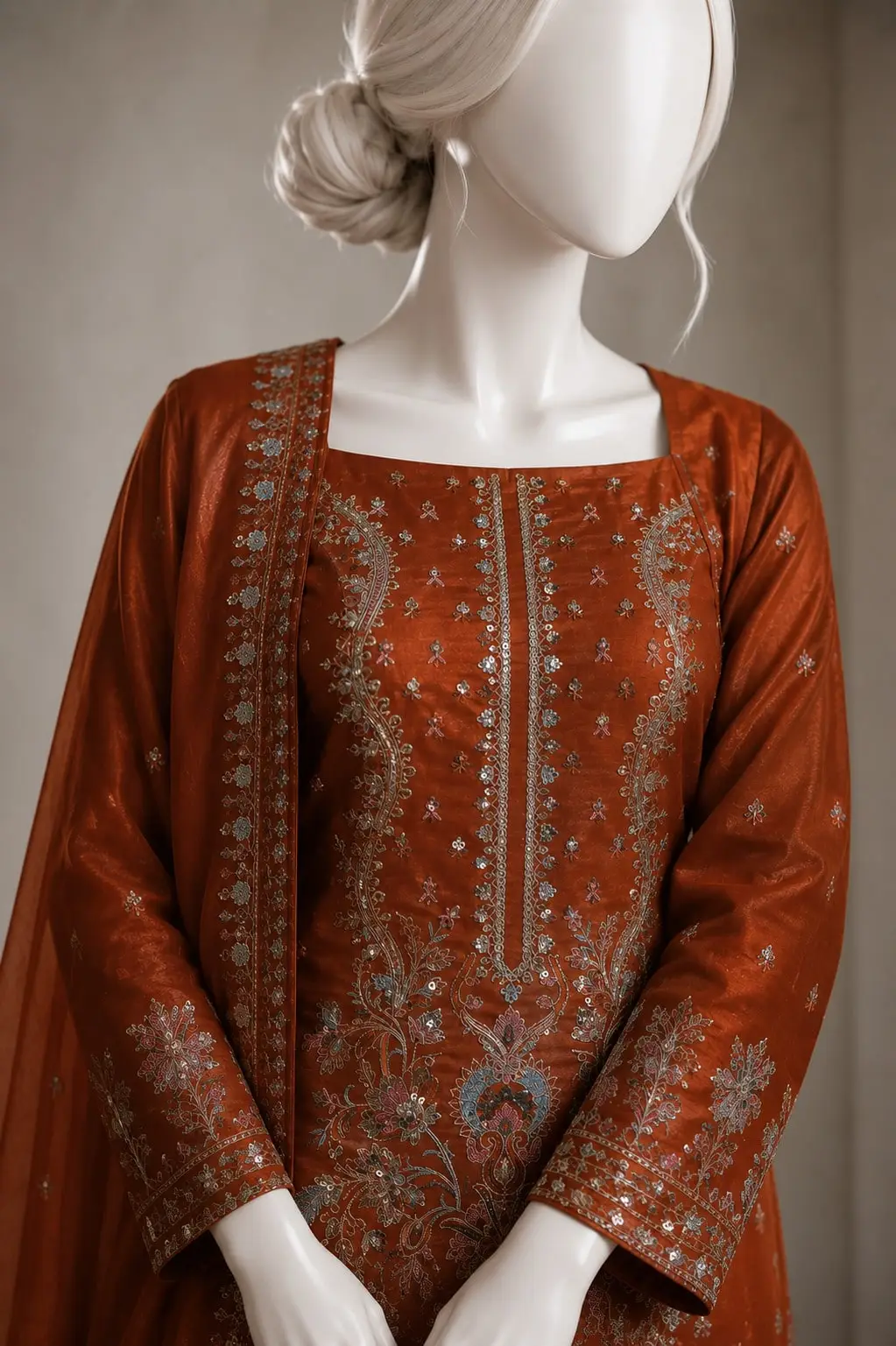 Sheesha Silk Embroidered 3-Piece Suit – Festive & Wedding Wear - Image 2