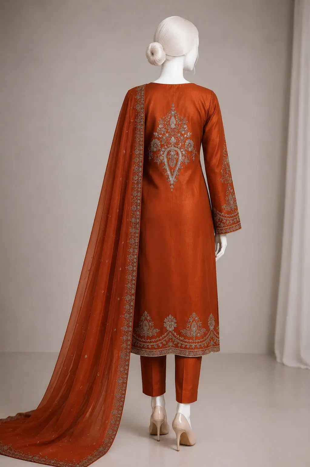 Sheesha Silk Embroidered 3-Piece Suit – Festive & Wedding Wear - Image 4