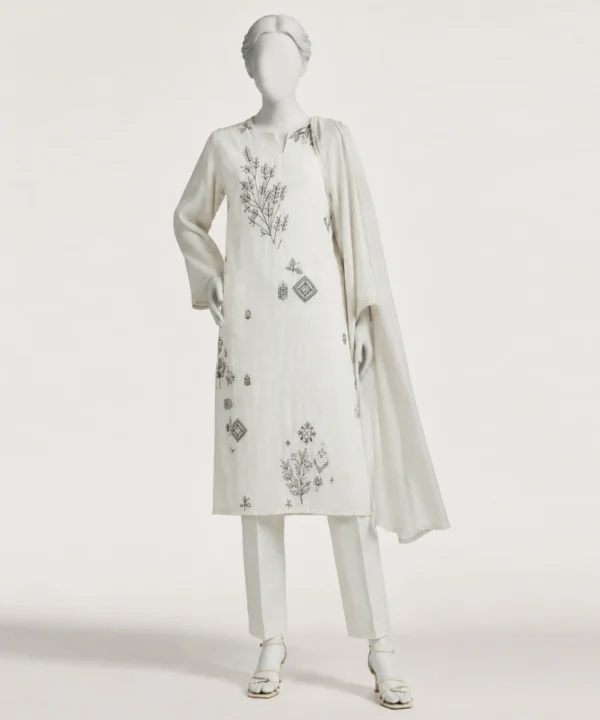 White Dobby Embroidered